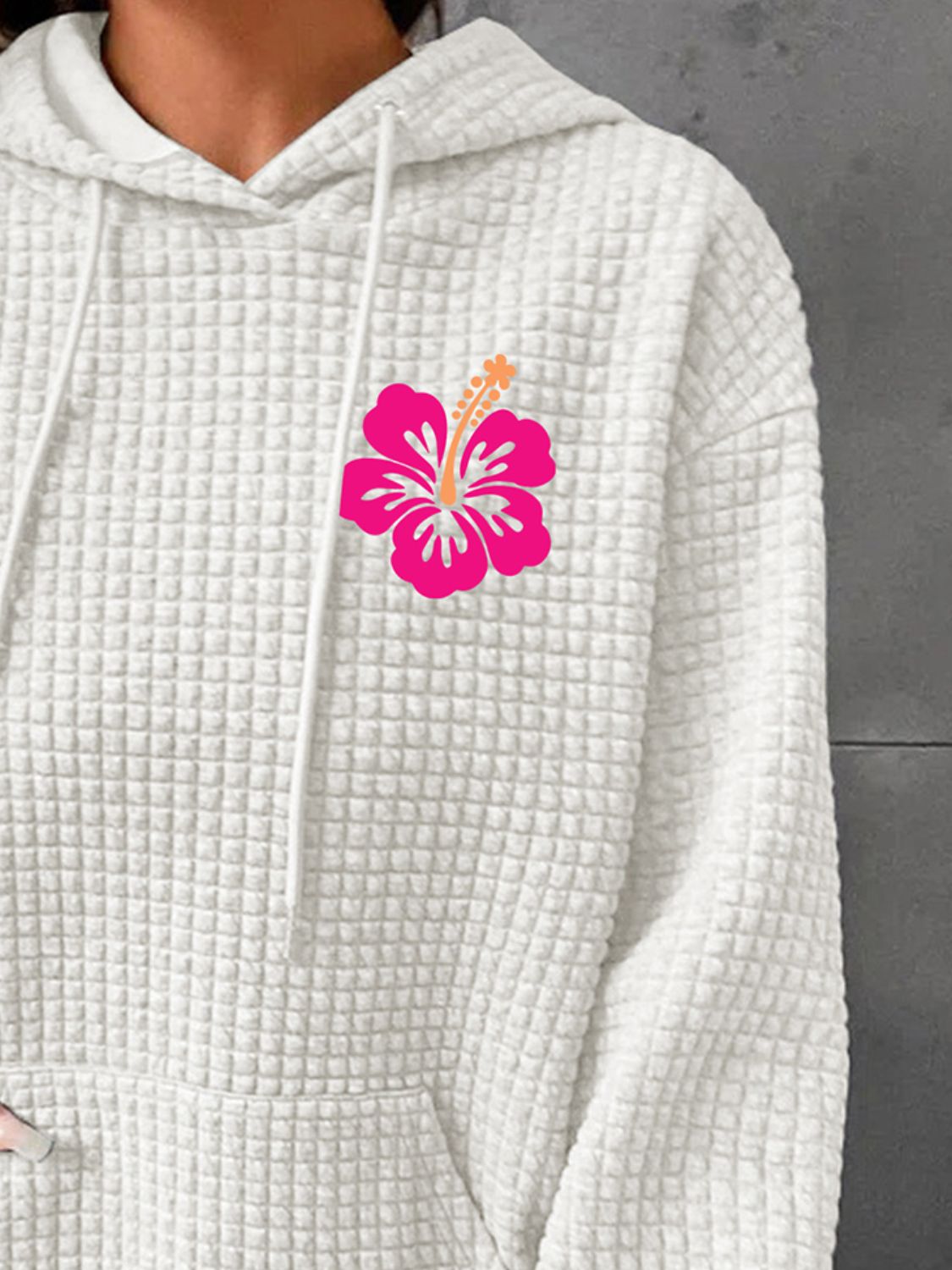 Full Size Flower Graphic Textured Hoodie with Pocket-Jewearrings