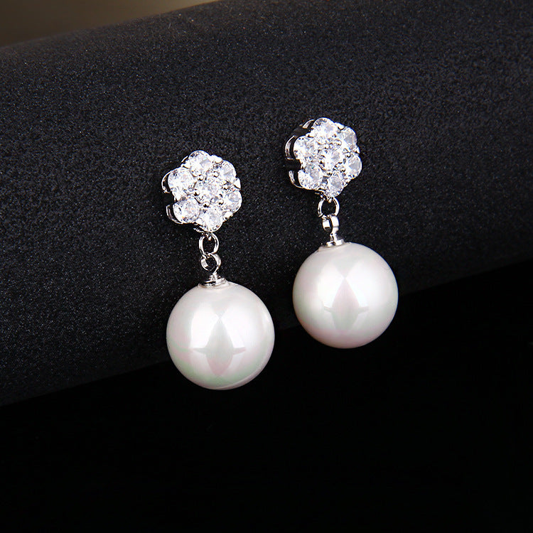 Round pearl long earrings-Jewearrings