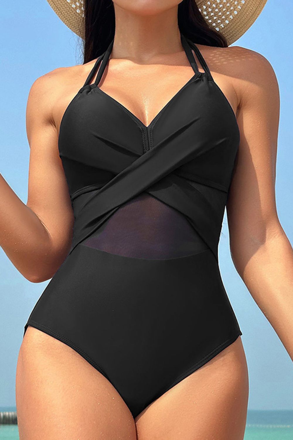 Crisscross Halter Neck One-Piece Swimwear-Jewearrings