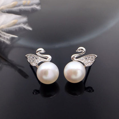 S925 silver freshwater pearl swan earrings-Jewearrings