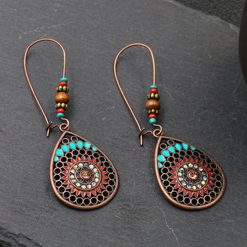 Vintage Tribal Ancient Bronze Dangle Earrings Bohemian Large Long Hollow Earrings-Jewearrings