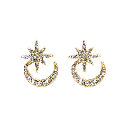 Light Luxury Custom Niche Design Sense Micro-studded Star And Moon Phase Stud Earrings-Jewearrings