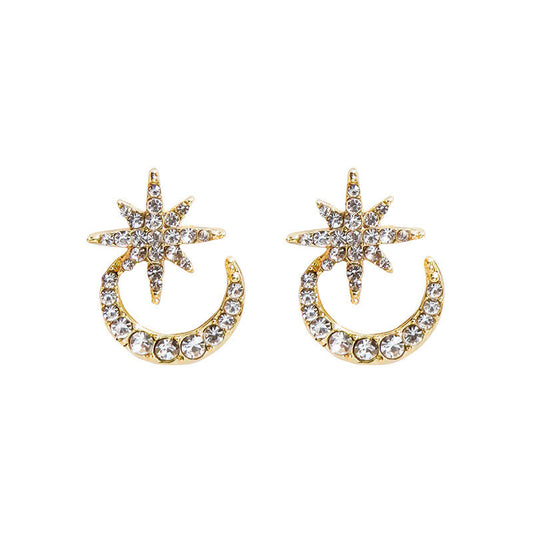 Light Luxury Custom Niche Design Sense Micro-studded Star And Moon Phase Stud Earrings-Jewearrings