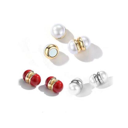 Micro Inlaid White Pearl Magnet Ear Bone Clip Earrings-Jewearrings