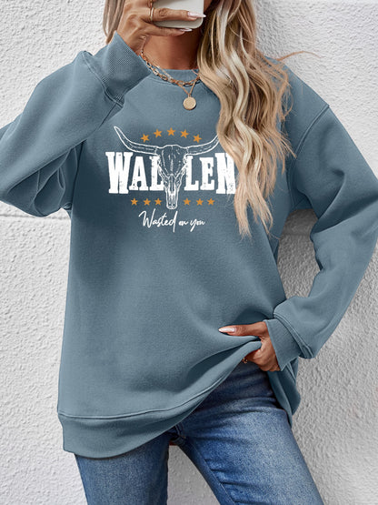 Graphic Round Neck Dropped Shoulder Sweatshirt-Jewearrings