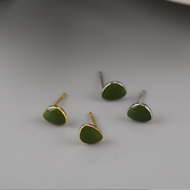 Sterling Silver Green Leaf Earrings Female New Style-Jewearrings