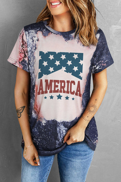 Printed AMERICA Graphic Round Neck Short Sleeve Tee-Jewearrings