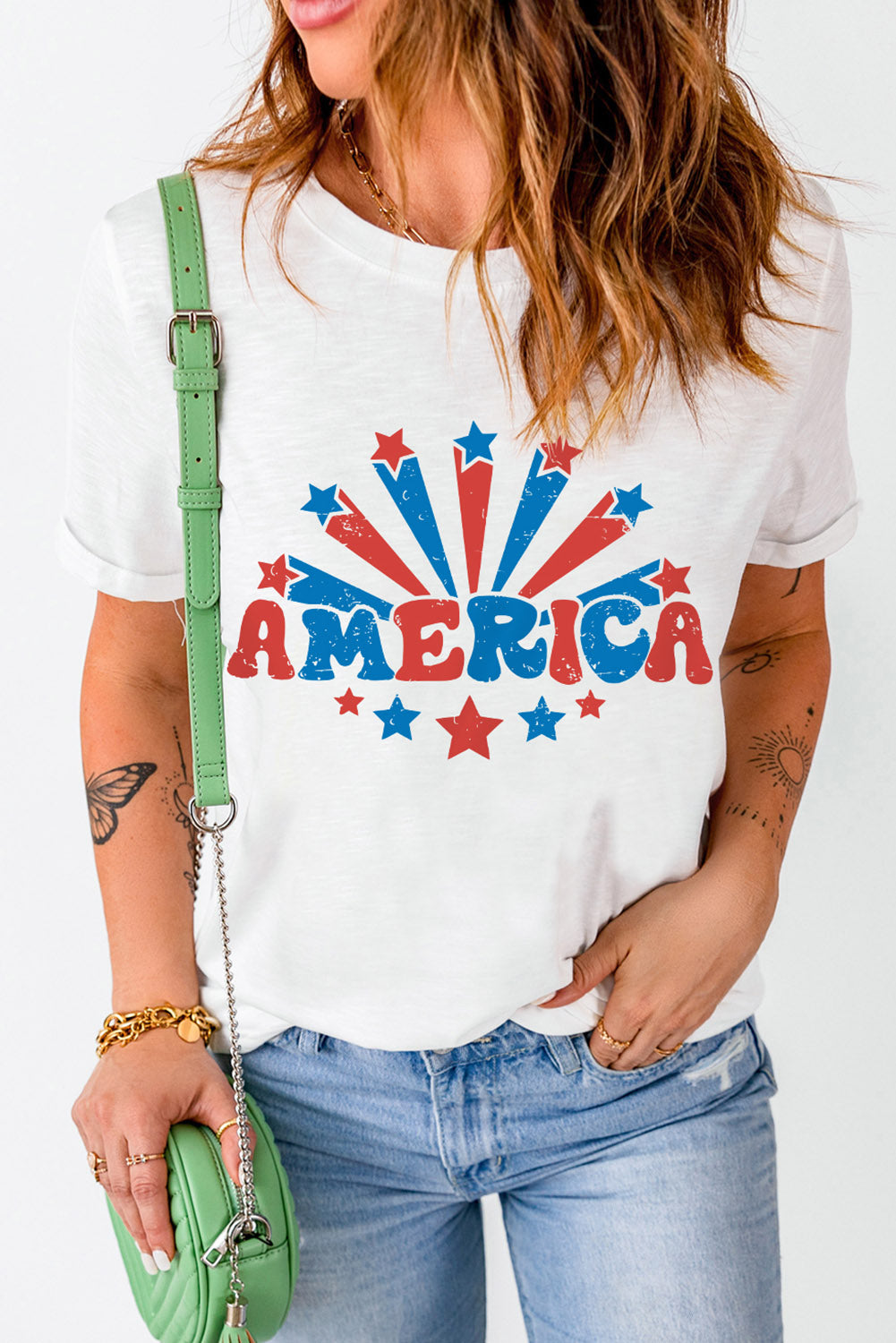 AMERICA Star Graphic Round Neck Tee-Jewearrings