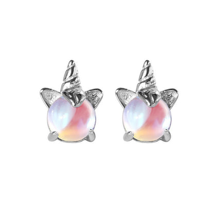 S925 Silver Stud Earrings Female Rainbow Synthetic Glaze-Jewearrings