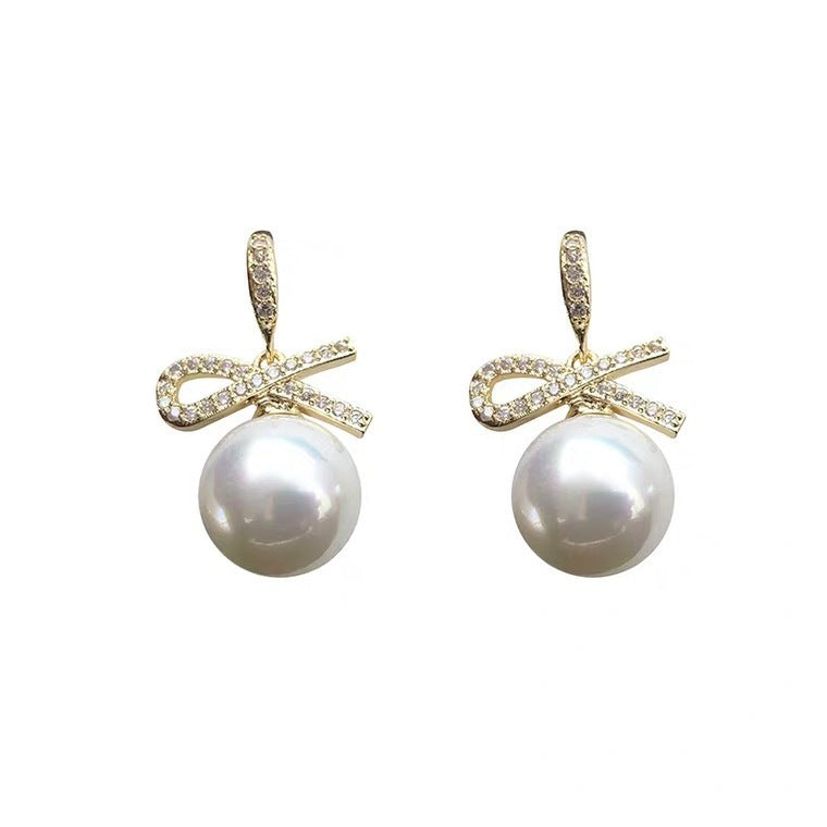 Light Luxury Bowknot Women's Pearl Stud Earrings-Jewearrings