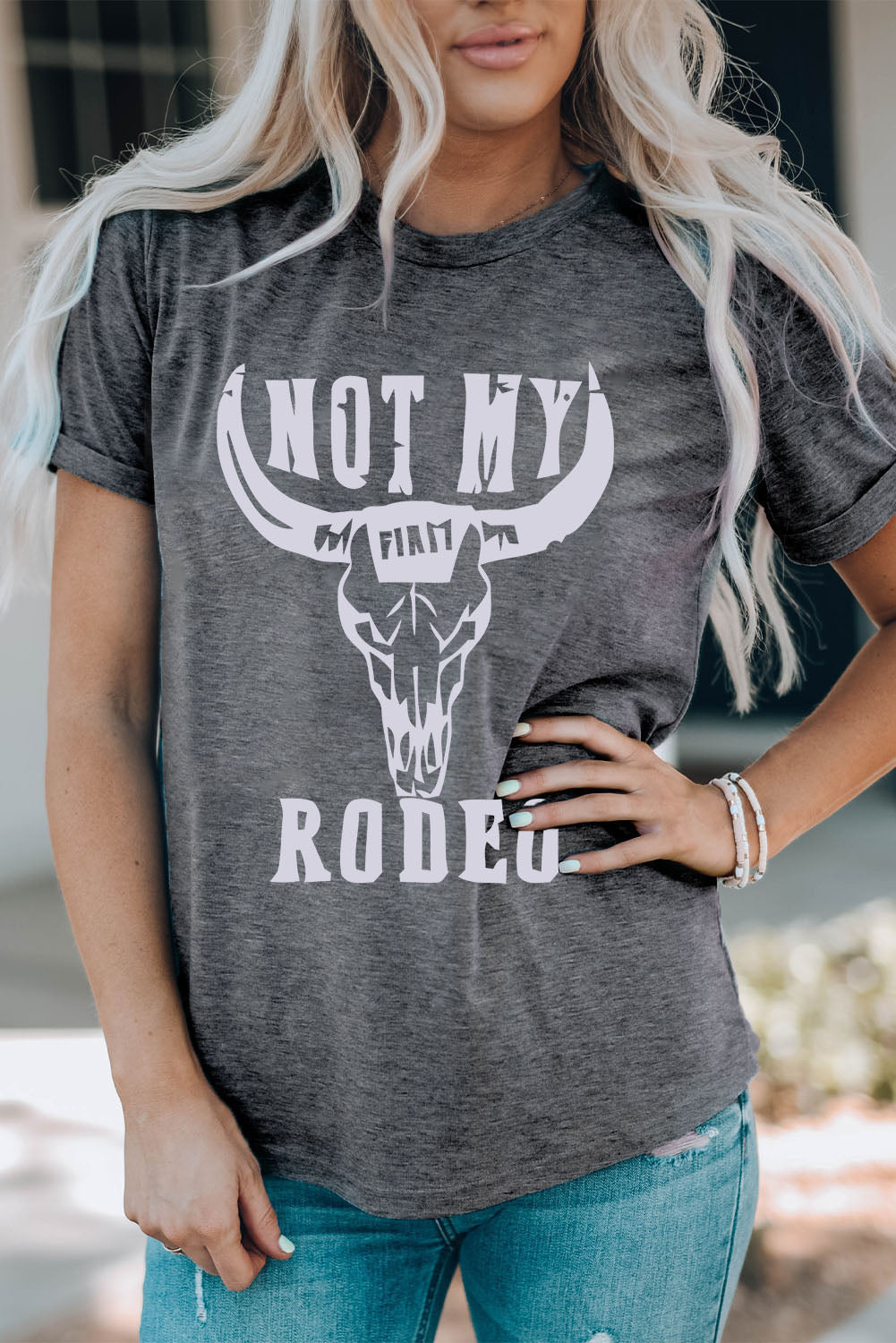 NOT MY RODEO Graphic Round Neck Tee-Jewearrings