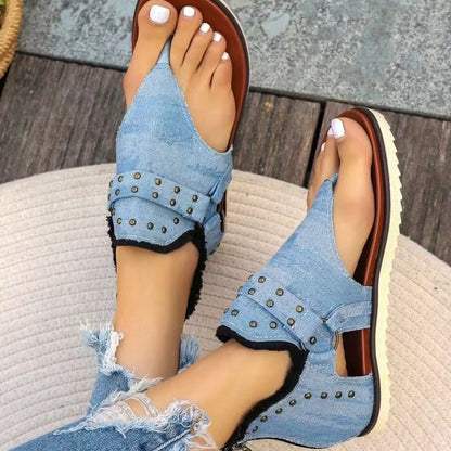 Studded Raw Hem Flat Sandals-Jewearrings