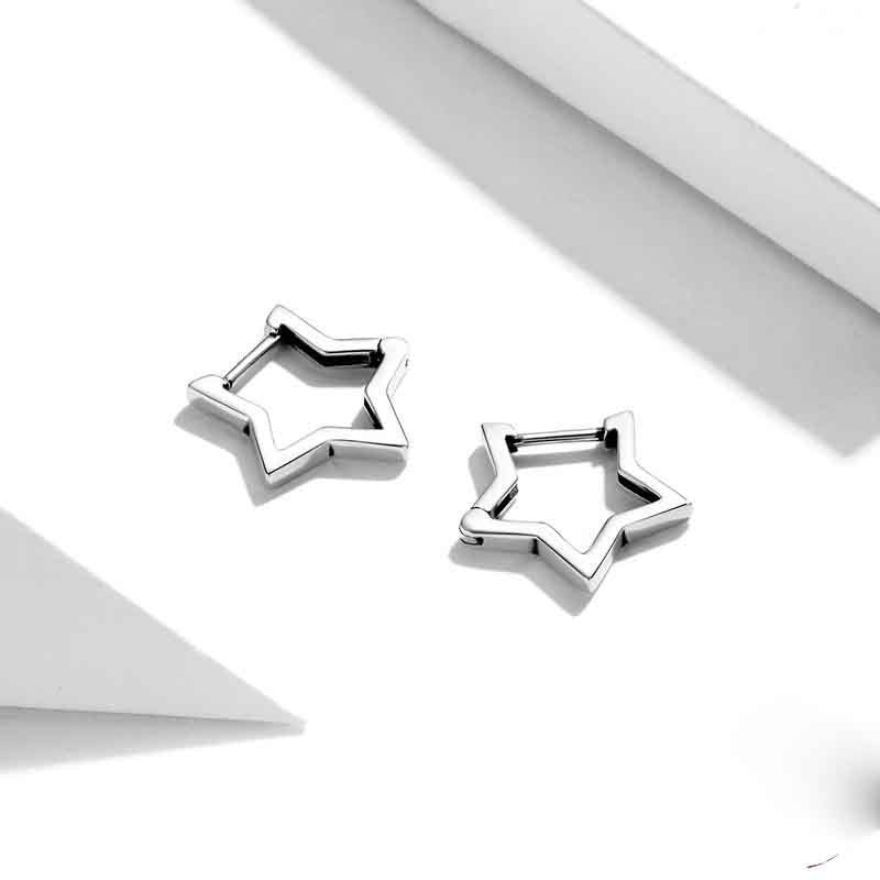 Simple Hollow Five-pointed Star Stud Earrings In Sterling Silver-Jewearrings