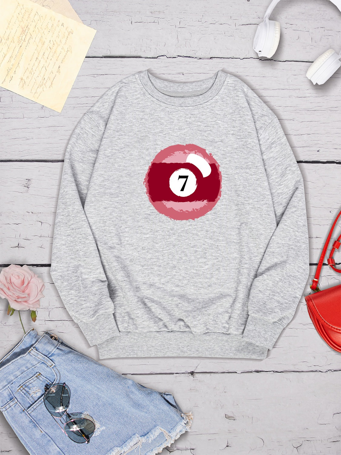 Billiard Graphic Round Neck Sweatshirt-Jewearrings