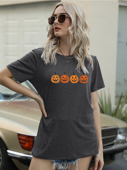 Full Size Round Neck Short Sleeve Jack-O'-Lantern Graphic T-Shirt-Jewearrings