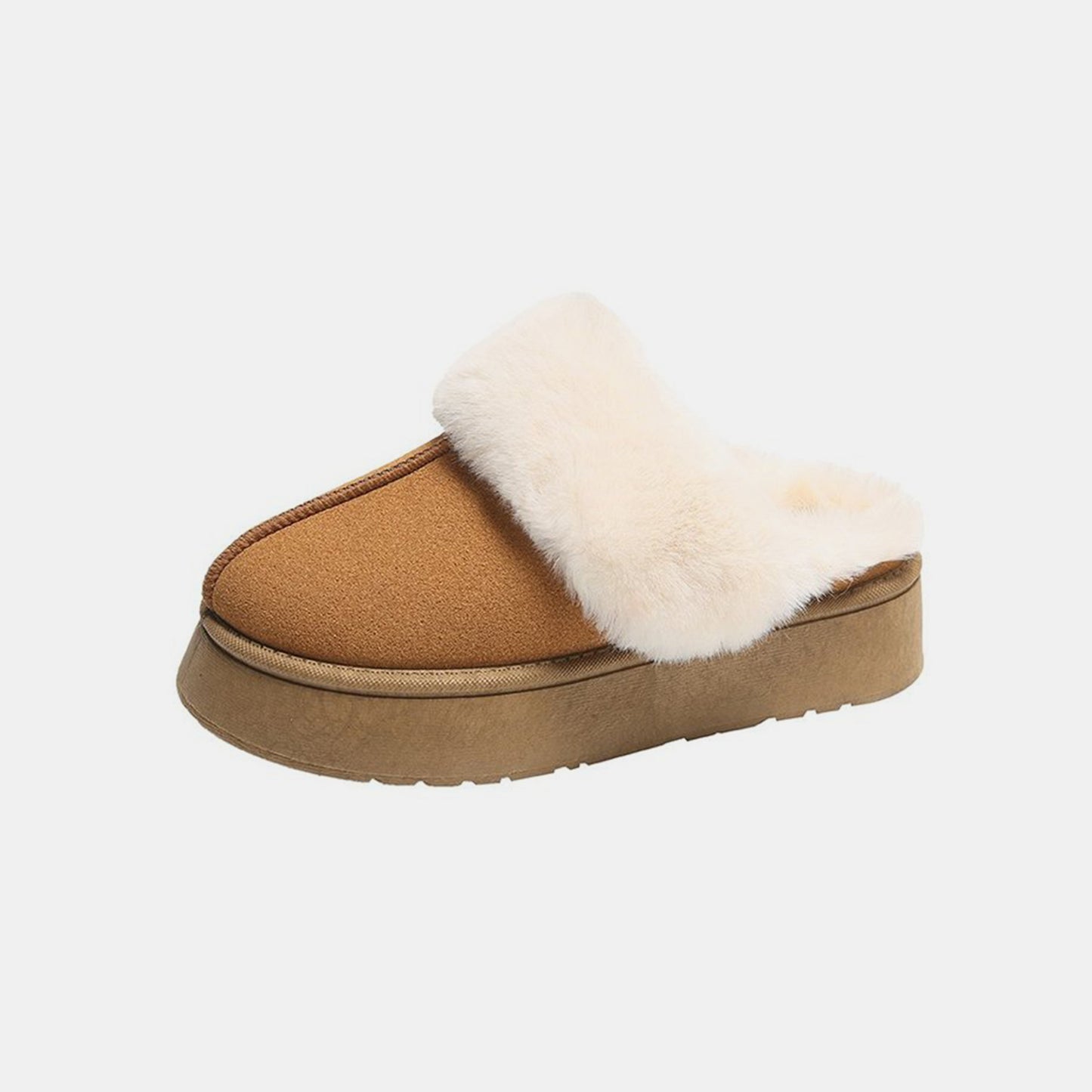 Center-Seam Furry Chunky Platform Slippers-Jewearrings