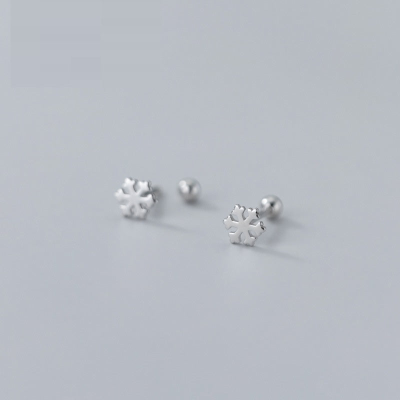 925 Sterling Silver Snowflakes Beads Screw Stud Earrings-Jewearrings