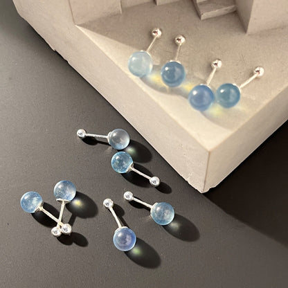 Women's Pure Silver Aquamarine Stud Earrings-Jewearrings