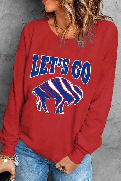 LET'S GO Graphic Round Neck Sweatshirt-Jewearrings