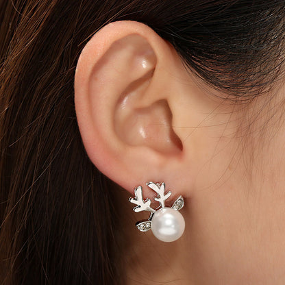 Stud Earrings Christmas Pearl Antlers Earrings-Jewearrings