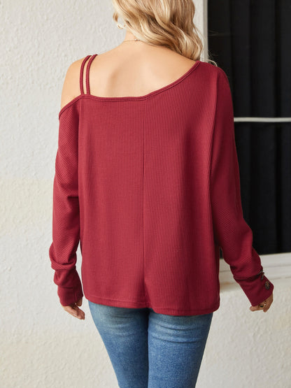 Asymmetrical Neck Long Sleeve T-Shirt-Jewearrings