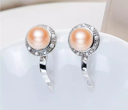 Women's Round Zircon Pearl Stud Earrings-Jewearrings