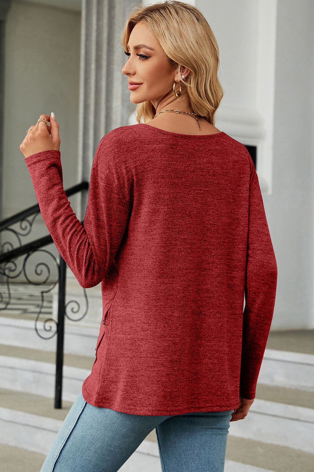 Round Neck Long Sleeve T-Shirt-Jewearrings