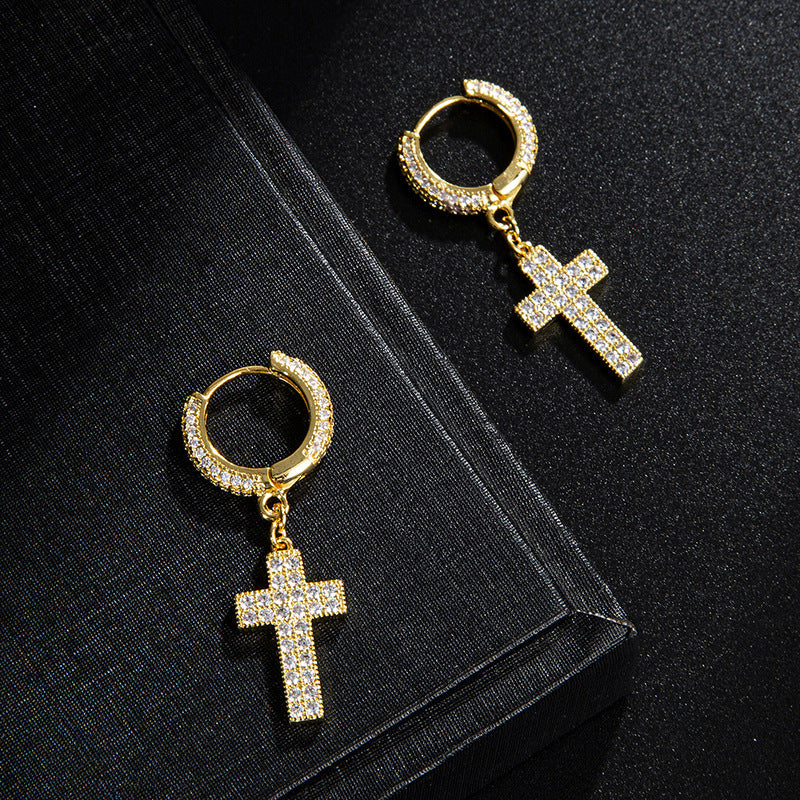 Double row zircon cross earrings-Jewearrings