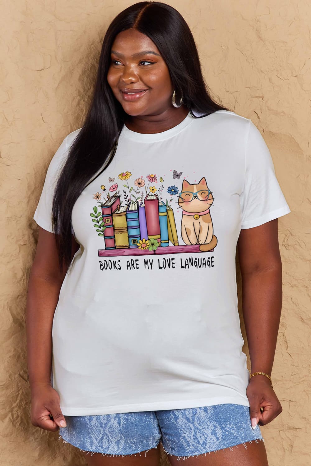 Simply Love Full Size BOOKS ARE MY LOVE LANGUAGE Graphic Cotton Tee-Jewearrings