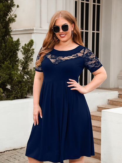 Plus Size Ruched Round Neck Short Sleeve Dress-Jewearrings