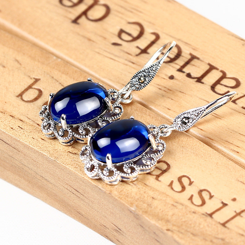 Vintage S925 Sterling Silver Sapphire Earrings-Jewearrings