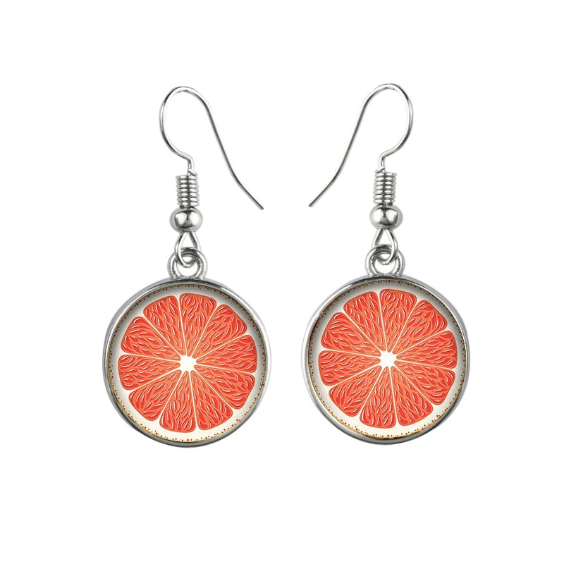 Fashion Fruit Grapefruit Watermelon Lemon Glass Dangle Earrings For Women Girls-Jewearrings