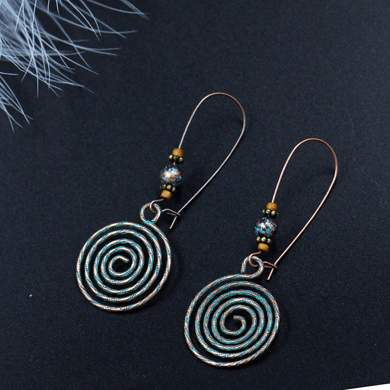 Vintage Tribal Ancient Bronze Dangle Earrings Bohemian Large Long Hollow Earrings-Jewearrings