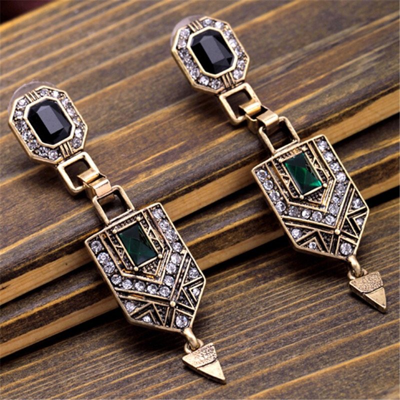 Emerald Crystal Pendant Stud Earrings-Jewearrings