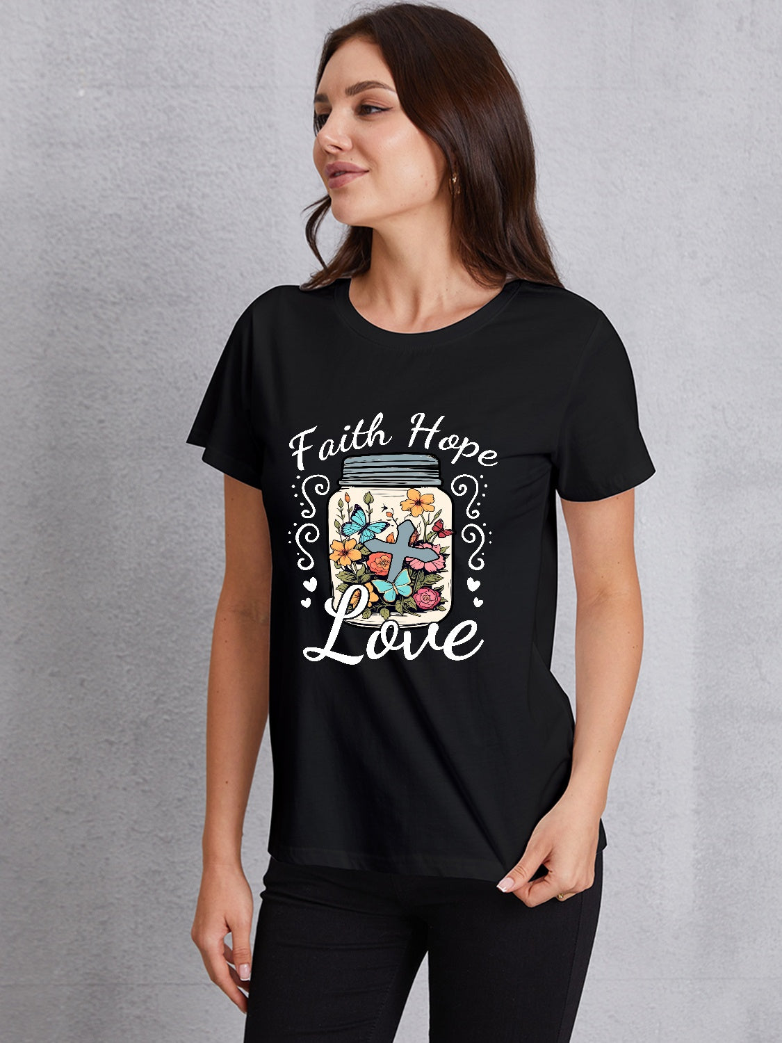 FAITH HOPE LOVE Round Neck T-Shirt-Jewearrings