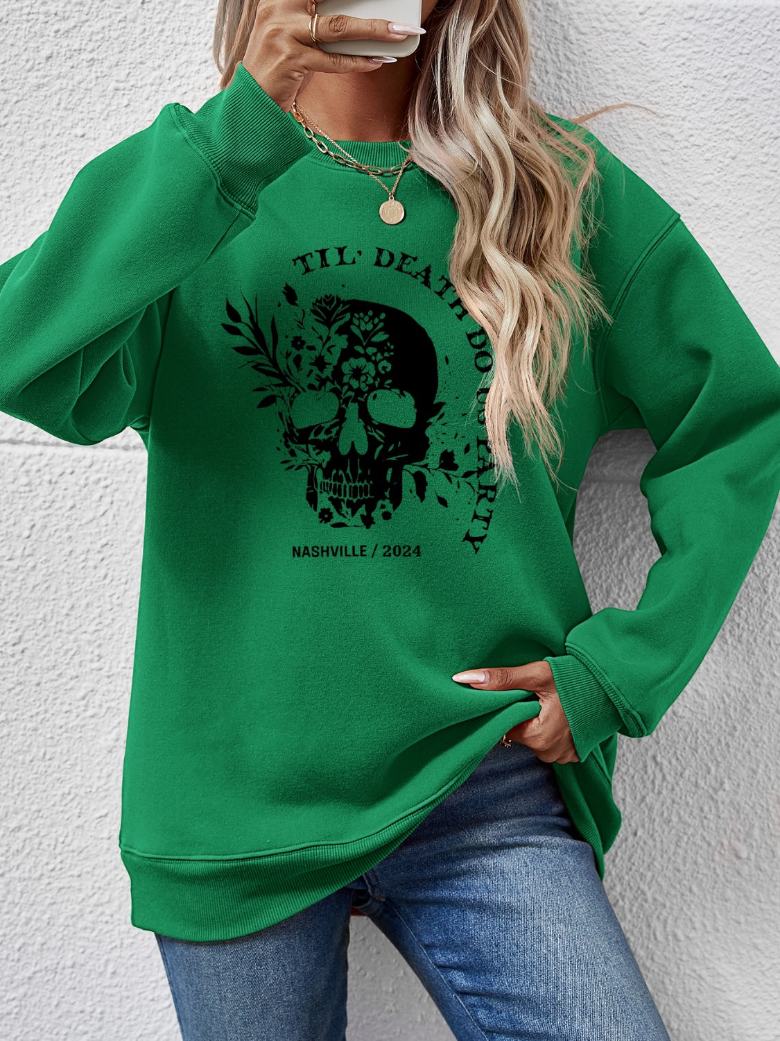 Graphic Round Neck Dropped Shoulder Sweatshirt-Jewearrings