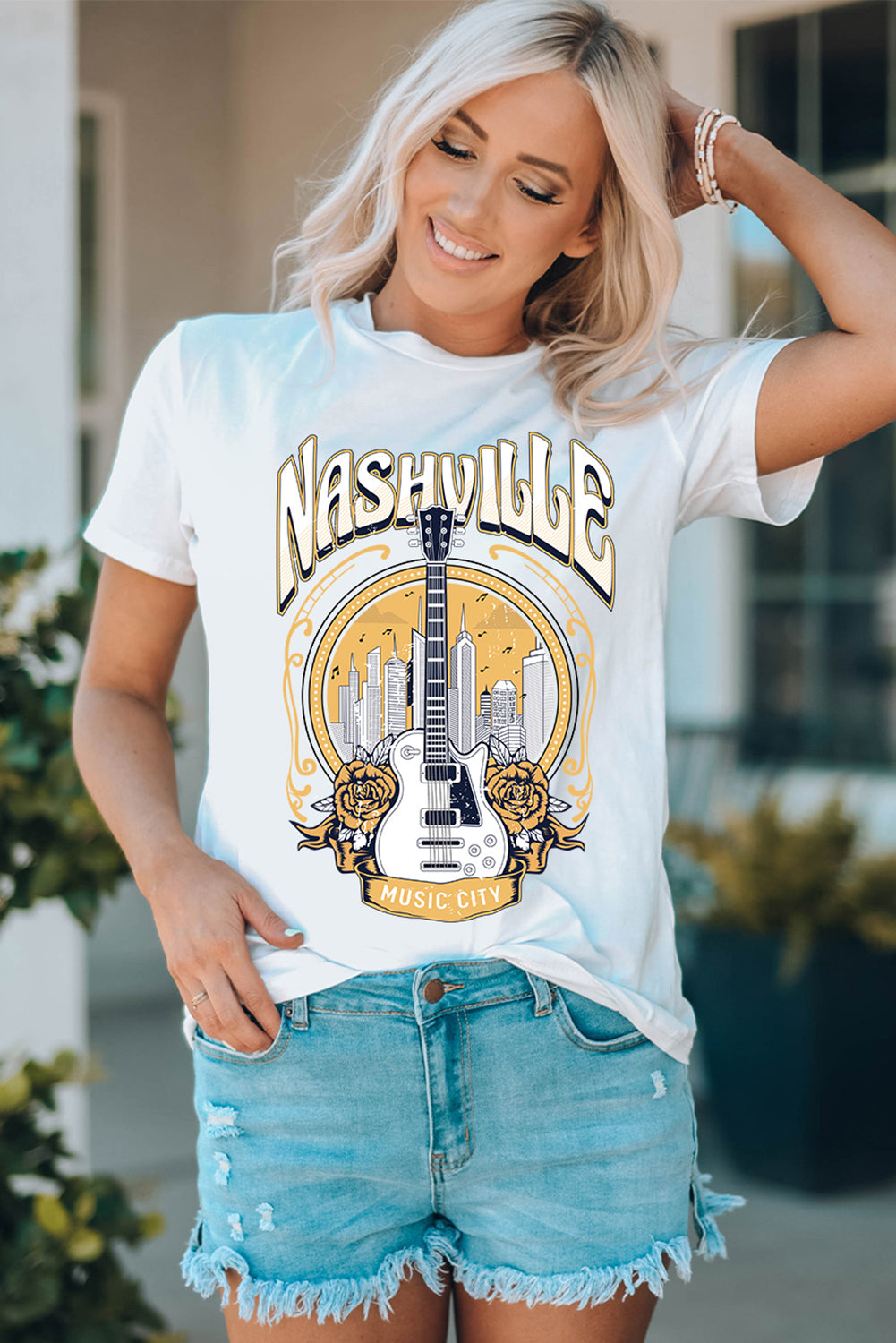 NASHVILLE MUSIC CITY Round Neck Tee Shirt-Jewearrings