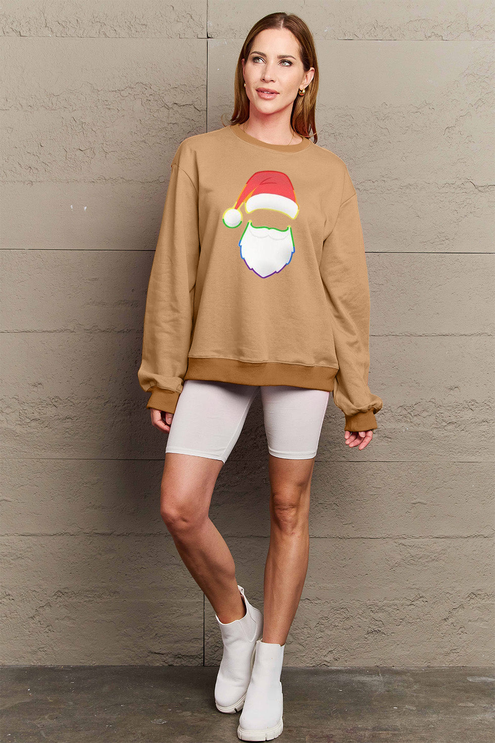 Simply Love Full Size Rainbow Santa Graphic Round Neck Sweatshirt-Jewearrings