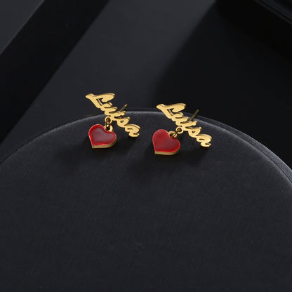 Stainless Steel Love Red Oil Drip Stud Earrings Female Personality-Jewearrings