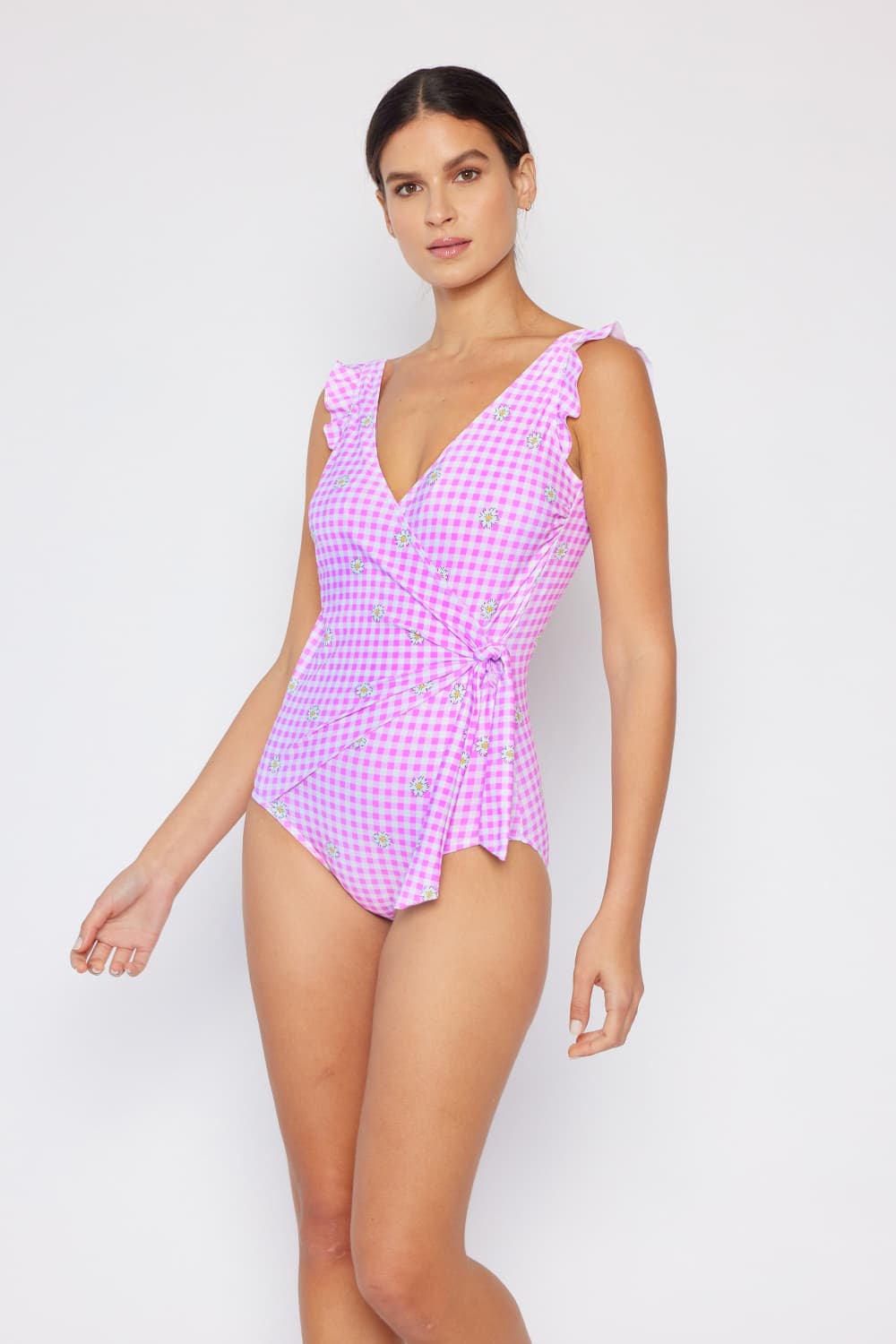 Marina West Swim Full Size Float On Ruffle Faux Wrap One-Piece in Carnation Pink-Jewearrings