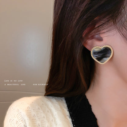 Silver Needle Resin Love Leopard Print Stud Earrings Women Retro-Jewearrings