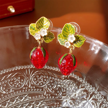 Silver Needle Red Strawberry Earrings Special-interest Design-Jewearrings