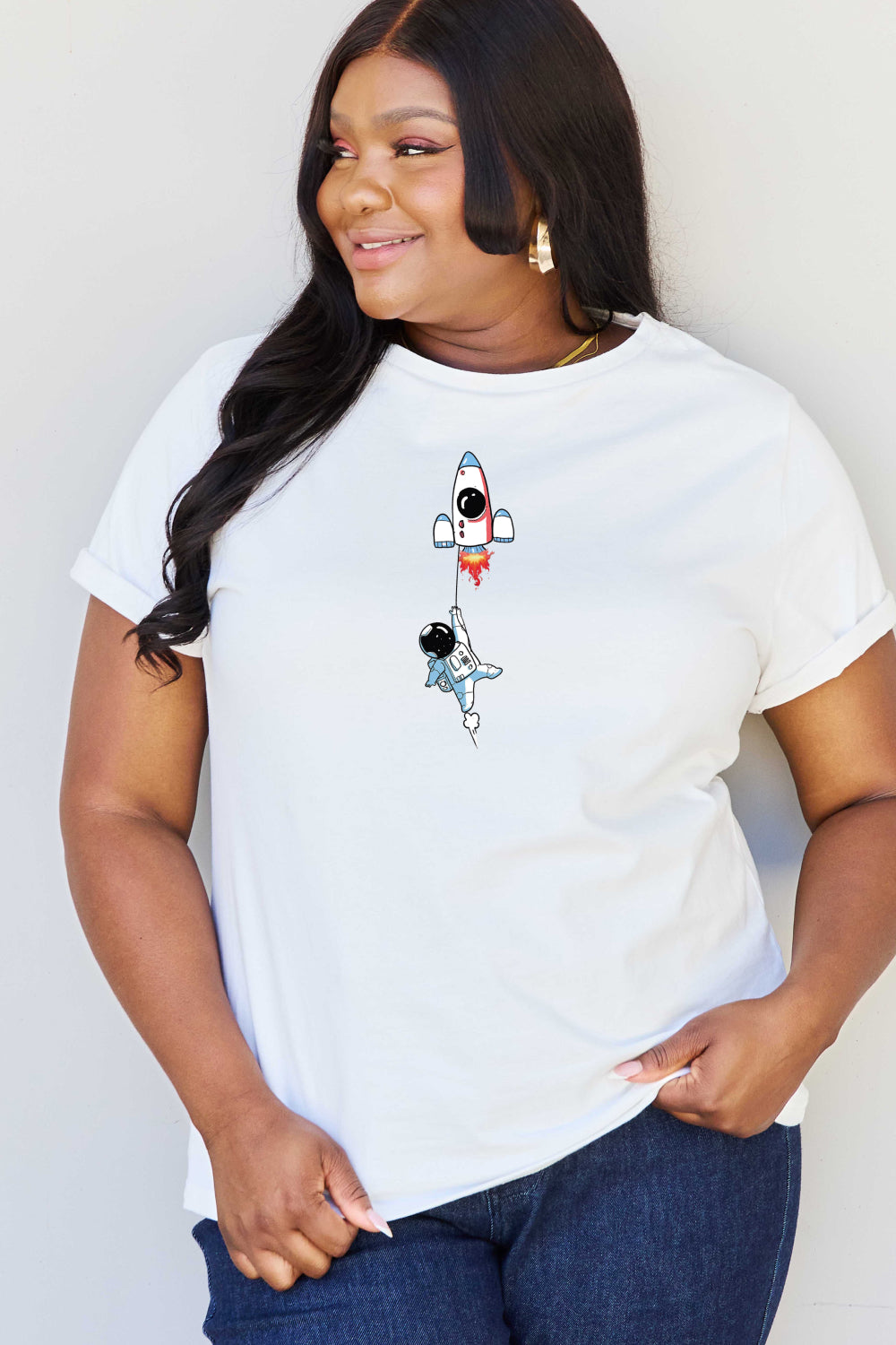 Simply Love Full Size Astronaut Graphic Cotton T-Shirt-Jewearrings