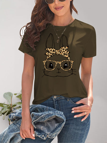 Rabbit Graphic Round Neck Short Sleeve T-Shirt-Jewearrings