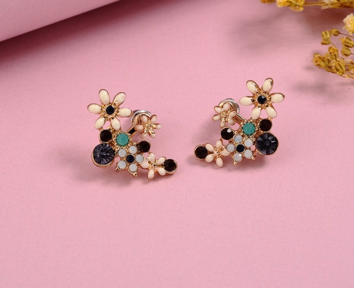 S925 silver needle Korea sweet flower earrings crystal color diamond earrings temperament personality after hanging fashion earrings-Jewearrings