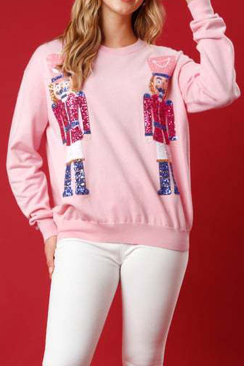 Nutcracker Sequin Round Neck Dropped Shoulder Sweatshirt-Jewearrings