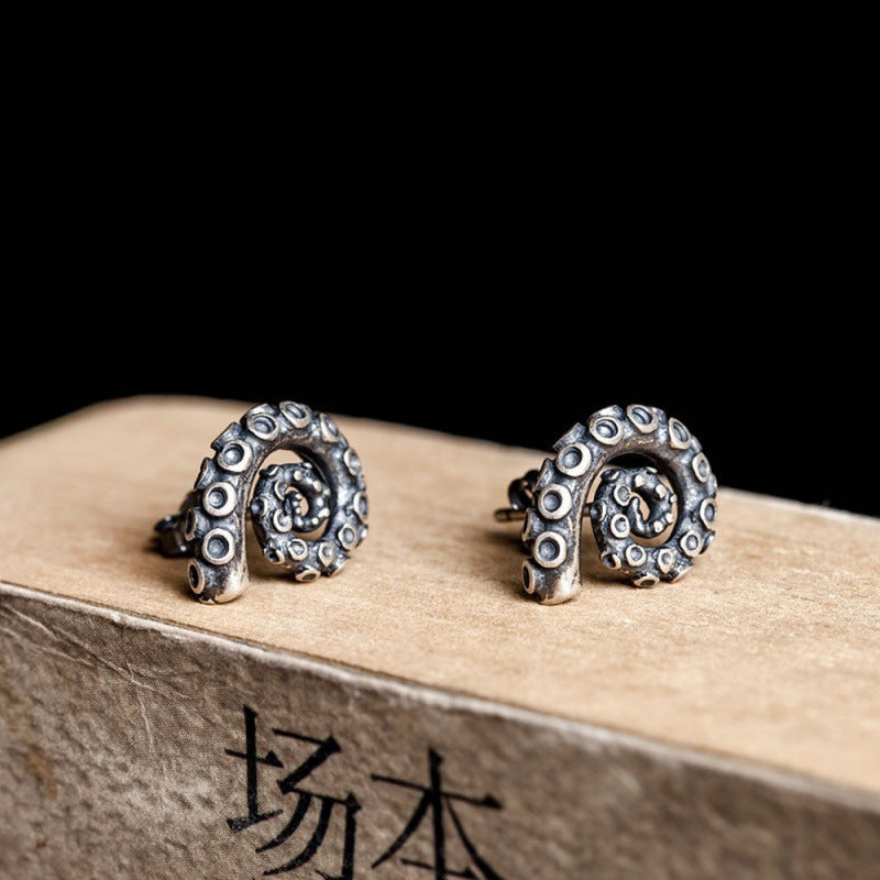 Octopus Claw Tentacle Stud Earrings Gram Style Vintage Silver Earrings For Men And Women Earrings Ear Studs-Jewearrings