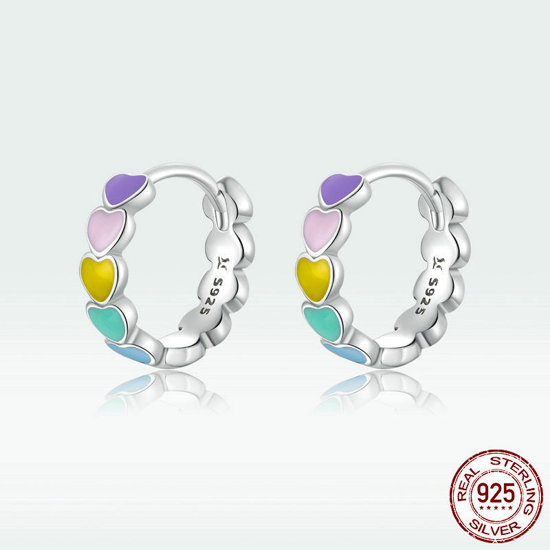 Sterling Silver Heart-shaped Rainbow Stud Earrings-Jewearrings