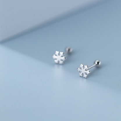 925 Sterling Silver Snowflakes Beads Screw Stud Earrings-Jewearrings