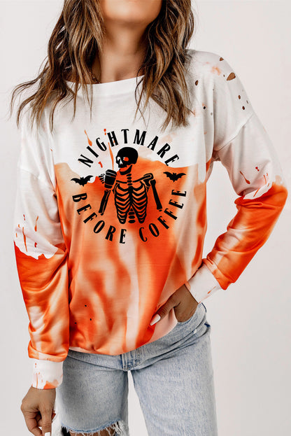 Round Neck Dropped Shoulder NIGHTMARE BEFORE COFFEE Graphic Sweatshirt-Jewearrings